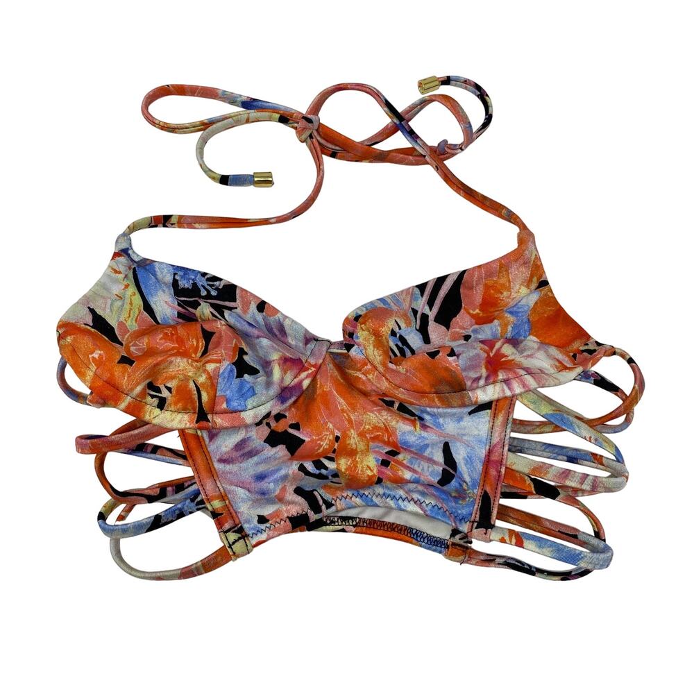 Victoria's Secret Bikini Top Women's Size XS Multicolored Floral Halter Strappy